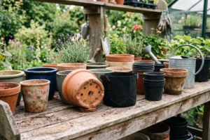 Ghivece din teracotă, ceramică, plastic și textil